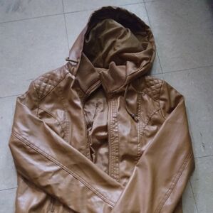 Women Tan Hooded Jacket